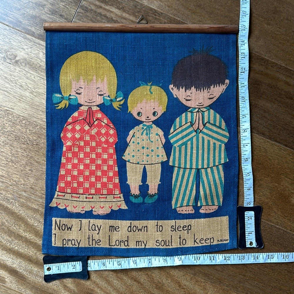 Wall hanging, fine burlap fabric, painted, vintage - Picture 2 of 6